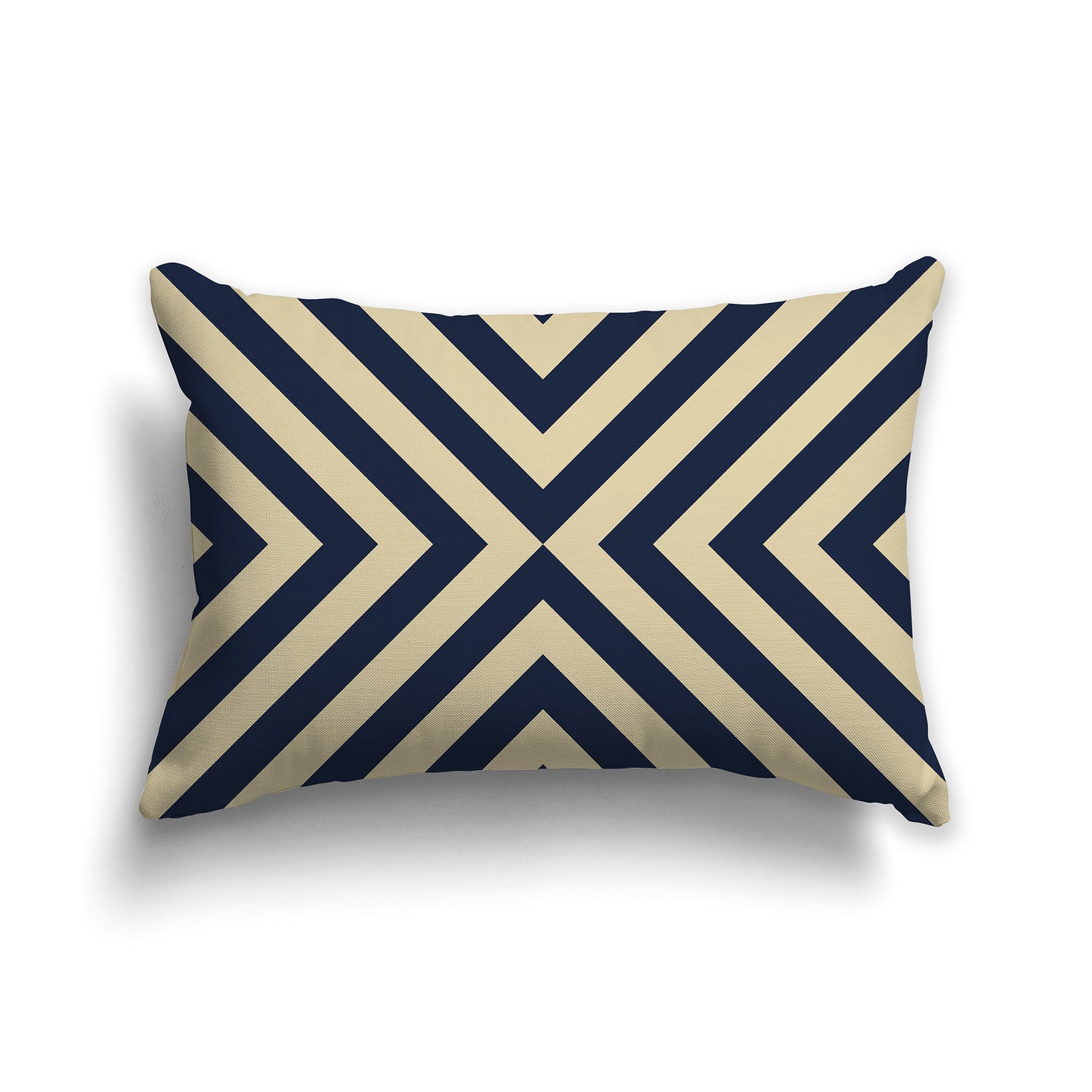 Lumbar Throw Pillow with Navy Blue and Desert Sand Radiating Diagonal Bars