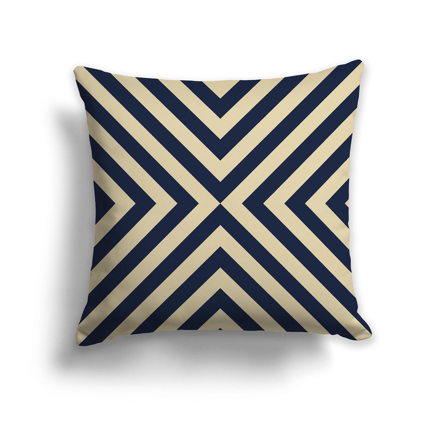 Square Throw Pillow with Navy Blue and Desert Sand Radiating Diagonal Bars