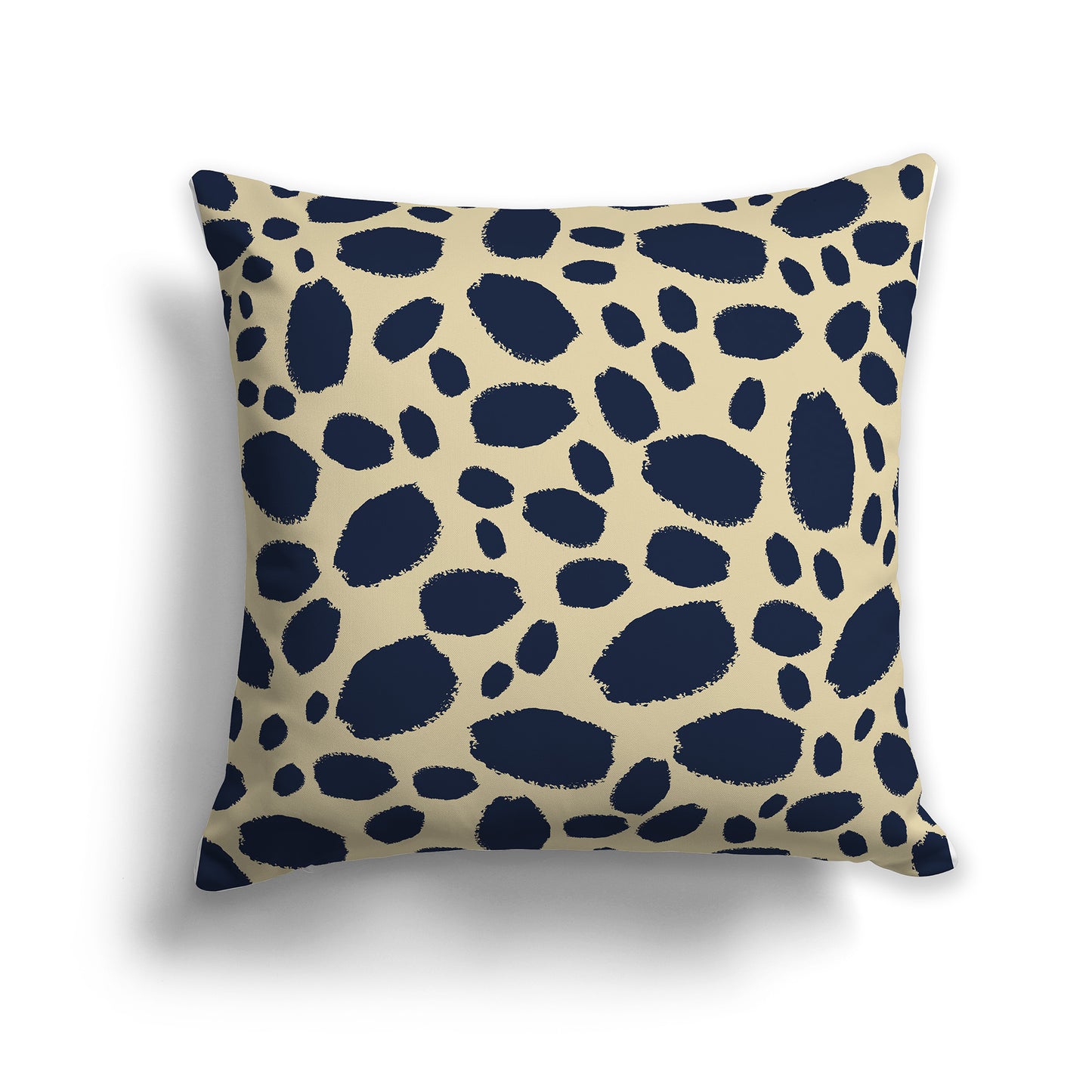 16 inch Throw Pillow with Navy Blue and Desert Sand Paint Dab Pattern