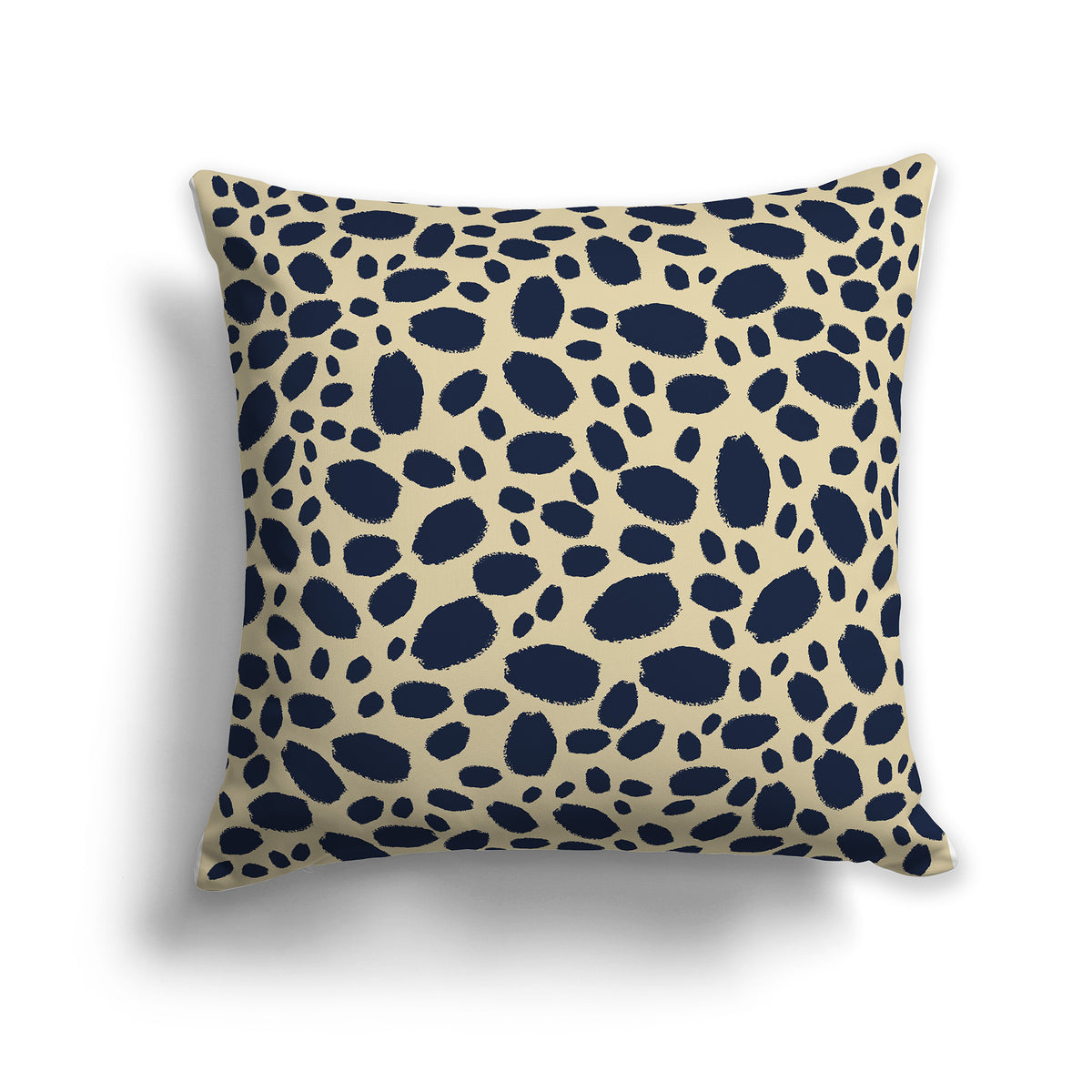 Tan Throw Pillow with Navy Blue Paint Dabs on Both Sides | Faux Suede | 26 x 26 inches