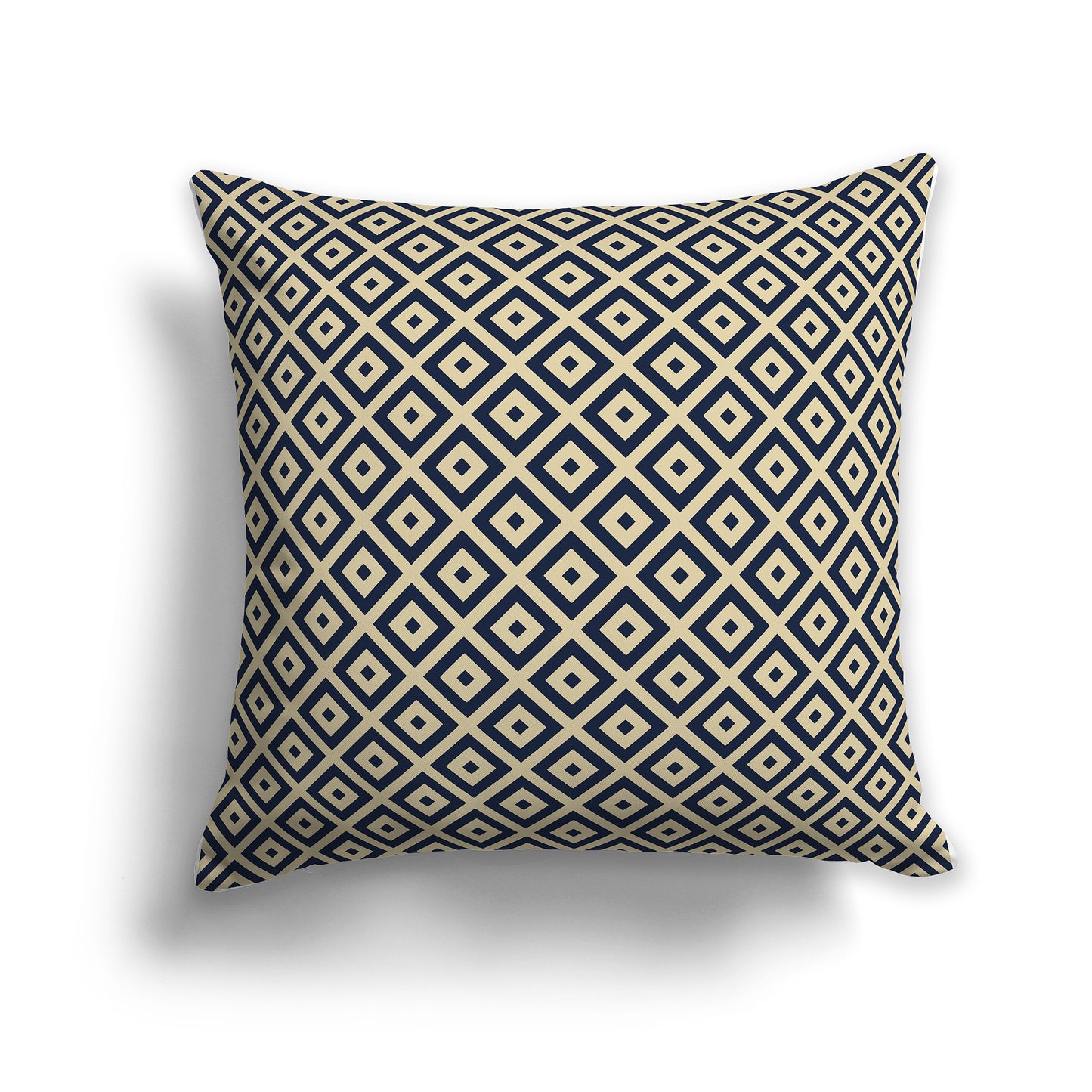 26 inch Throw Pillow with Navy Blue and Desert Sand Square Repeat Pattern
