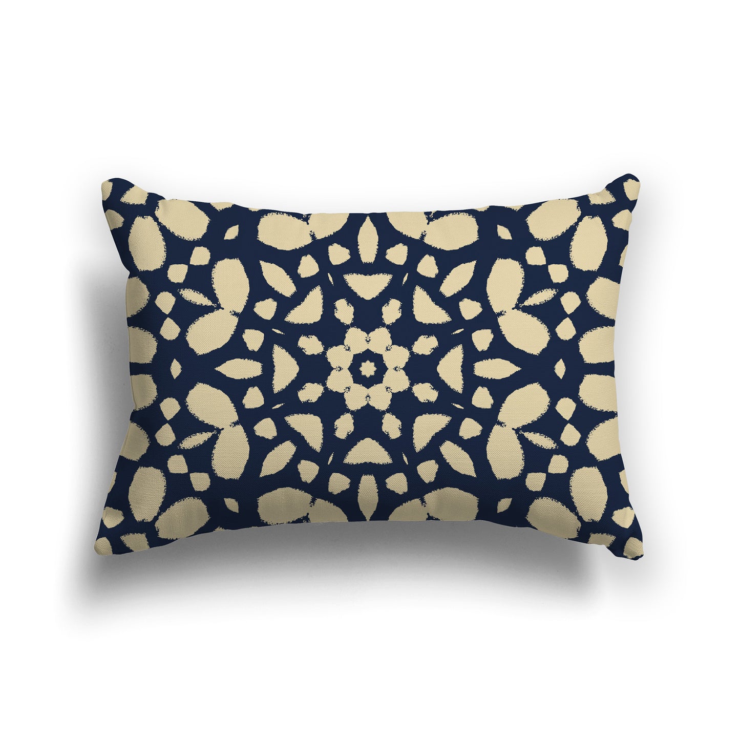 Lumbar Throw Pillow with Large Navy Blue and Desert Sand Circular Graphic