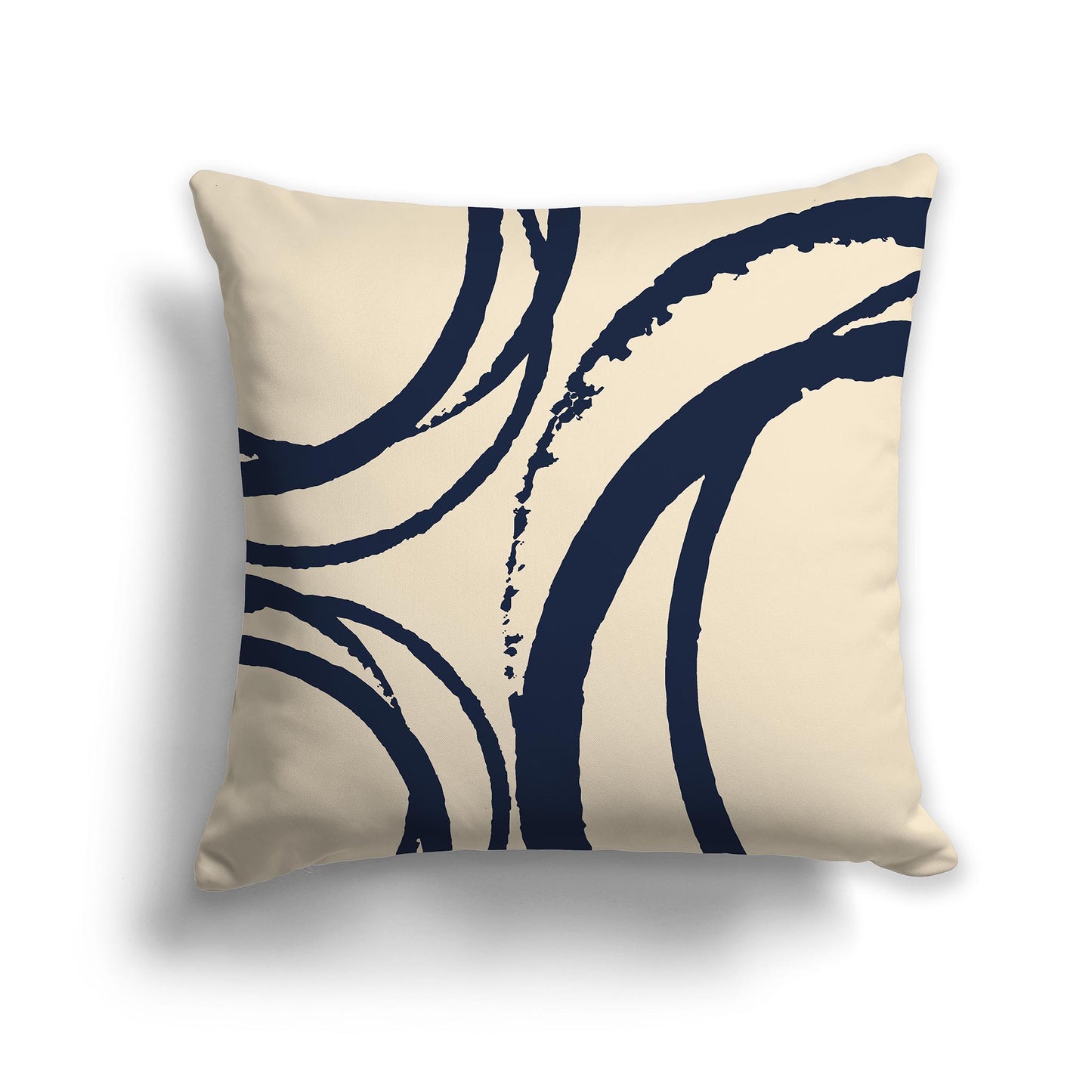 Square Throw Pillow with Navy Blue and Beige Abstract Circles