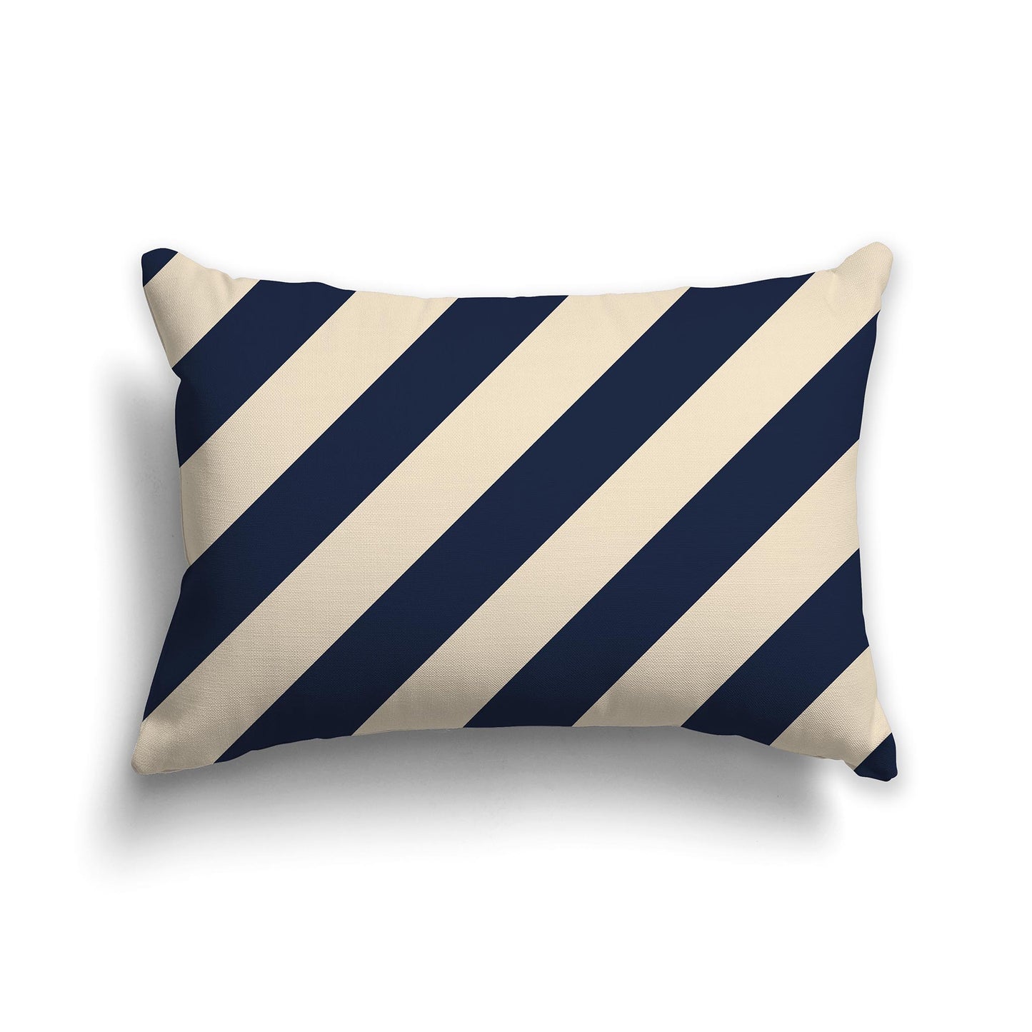 Lumbar Throw Pillow with Navy Blue and Beige Diagonal Bars