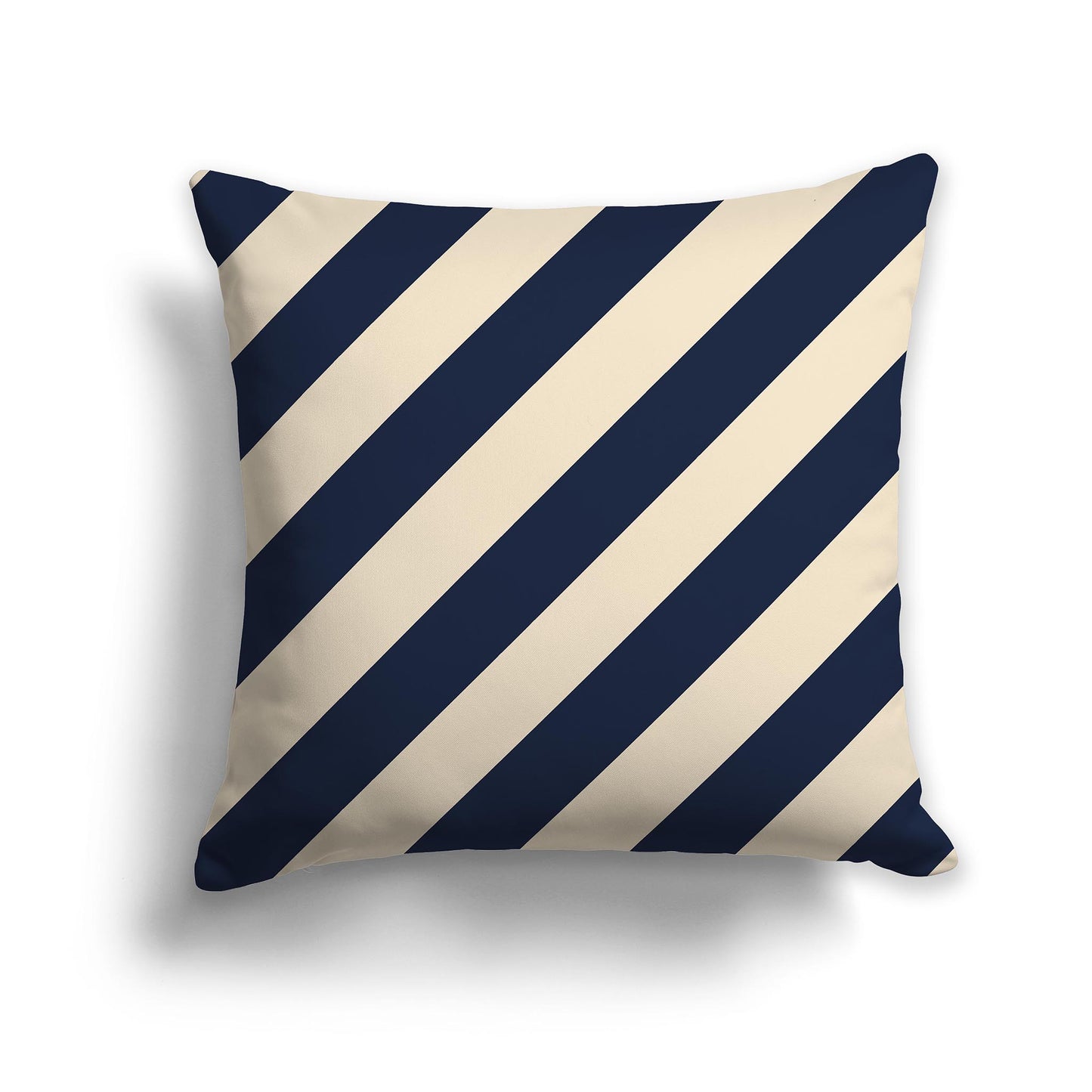 Square Throw Pillow with Navy Blue and Beige Diagonal Bars