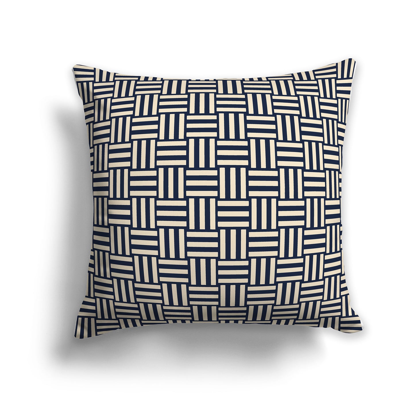 26 inch Throw Pillow with Navy Blue and Beige Basket Weave Pattern