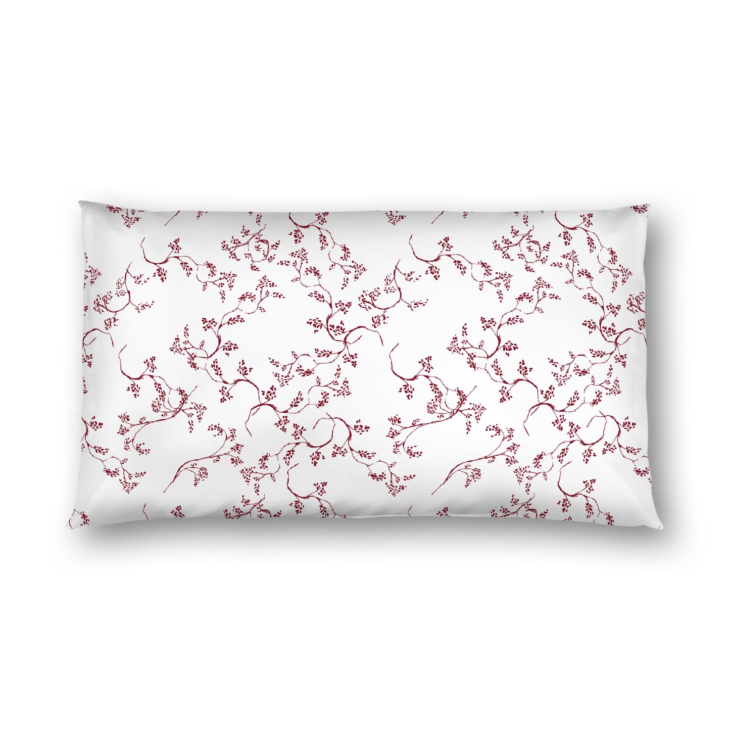 Off-White Cotton Sateen Pillow Sham, Burgundy Red Hand-painted Vine Print, White Reverse Side | CSSH-1281-181