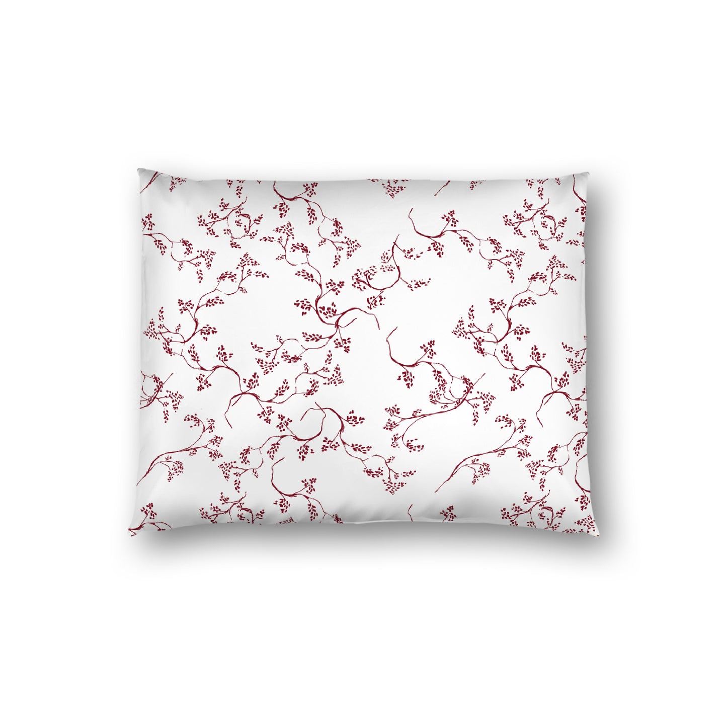 Off-White Cotton Sateen Pillow Sham, Burgundy Red Hand-painted Vine Print, White Reverse Side | CSSH-1281-181