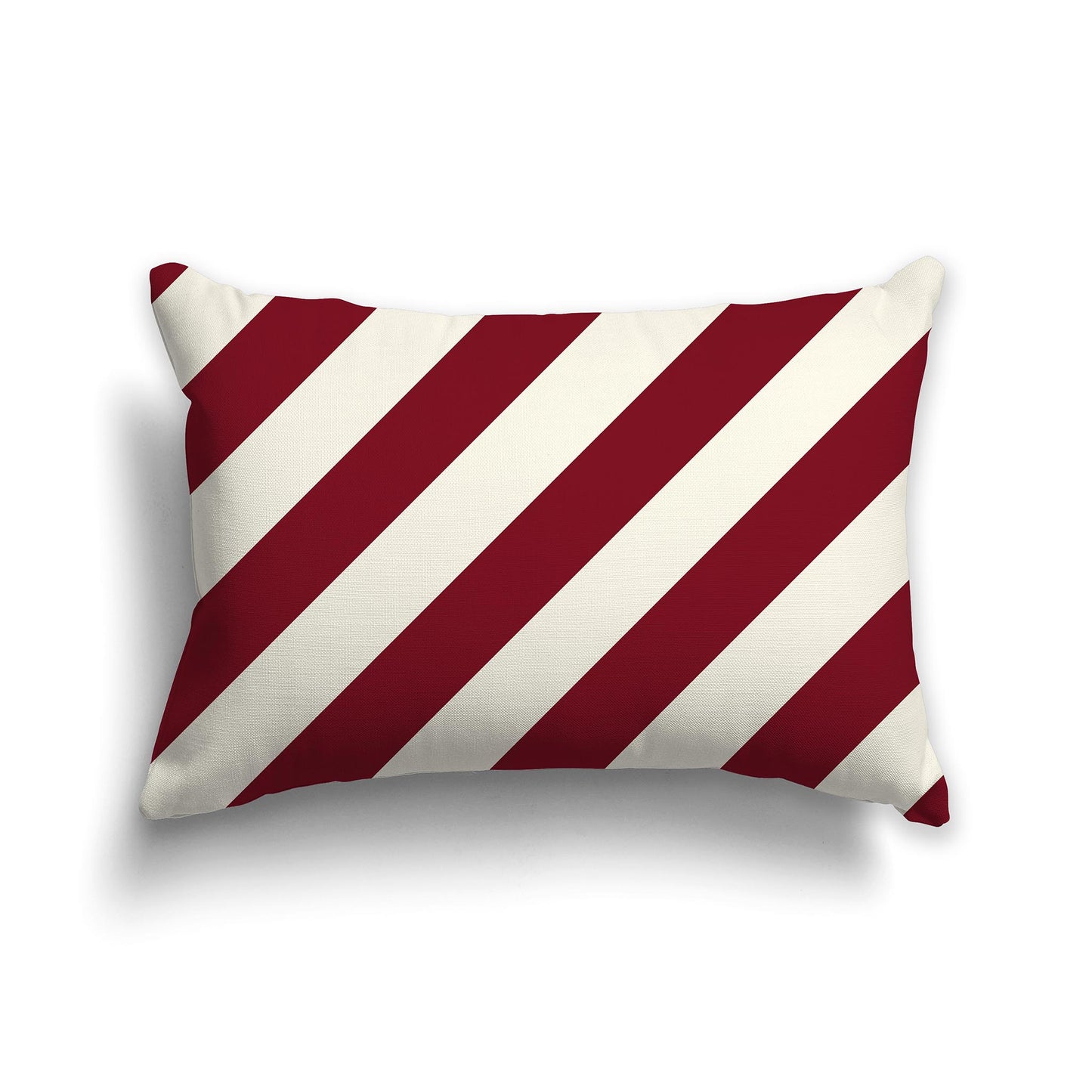 Lumbar Throw Pillow with Burgundy Red and Cream Diagonal Bars