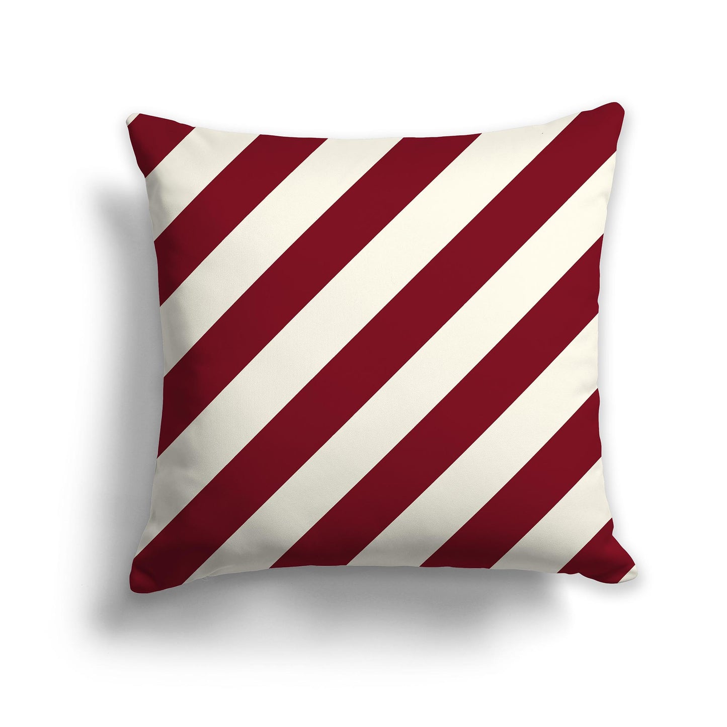 Square Throw Pillow with Burgundy Red and Cream Diagonal Bars