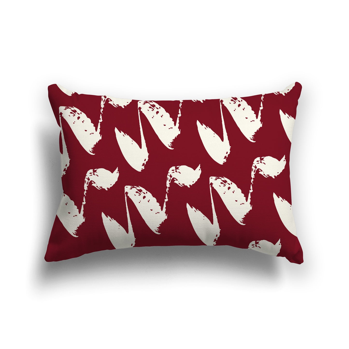 Lumbar Throw Pillow with Burgundy Red and Cream Squiggle Pattern