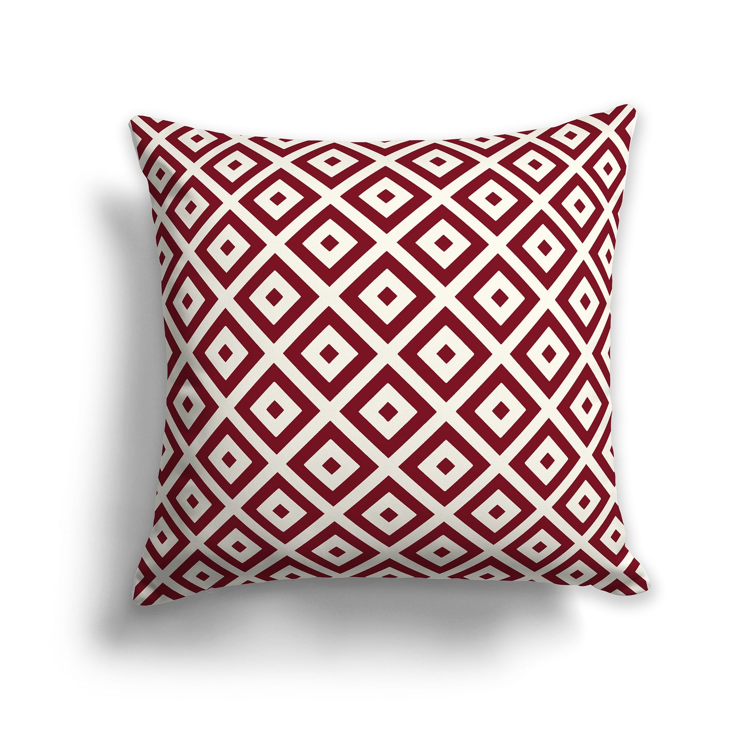 16 inch Throw Pillow with Burgundy Red and Cream Square Repeat Pattern