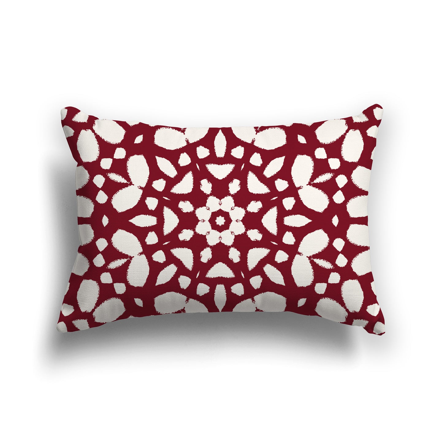 Lumbar Throw Pillow with Large Burgundy Red and Cream Circular Graphic