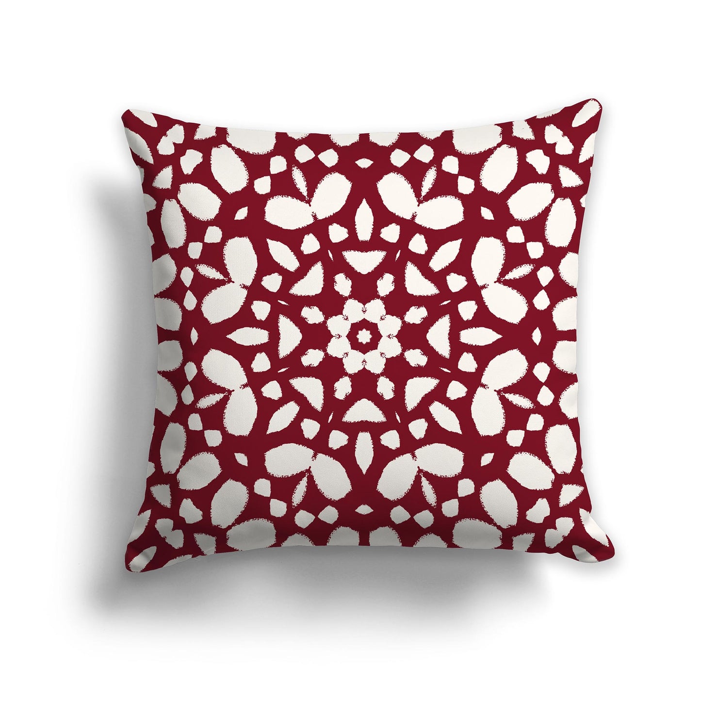 Square Throw Pillow with Large Burgundy Red and Cream Circular Graphic