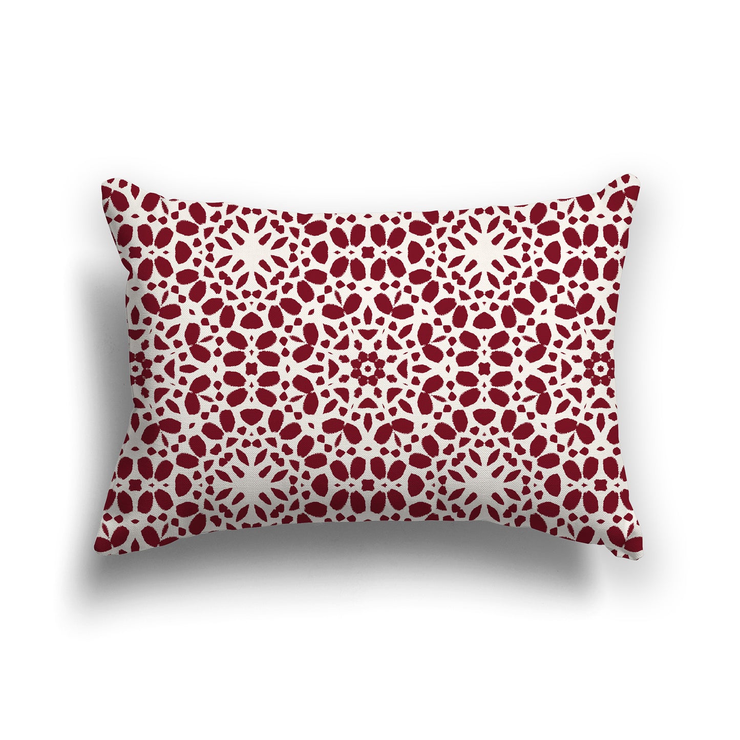Lumbar Throw Pillow with Fine Burgundy Red and Cream Circular Repeat Pattern
