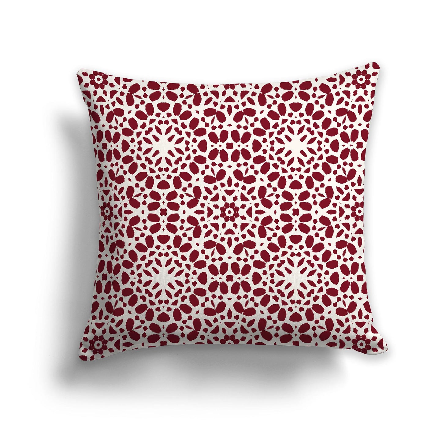 Square Throw Pillow with Fine Burgundy Red and Cream Circular Repeat Pattern