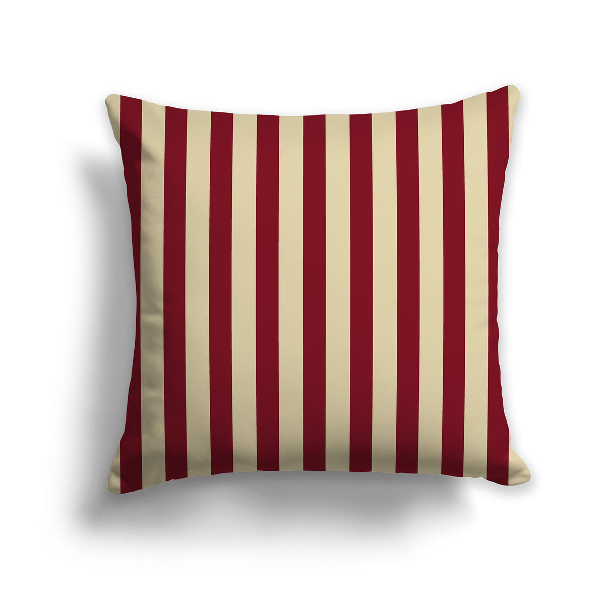 Tan Throw Pillow with Burgundy Red Vertical Bars on Front | Faux Suede | 26 x 26 inches