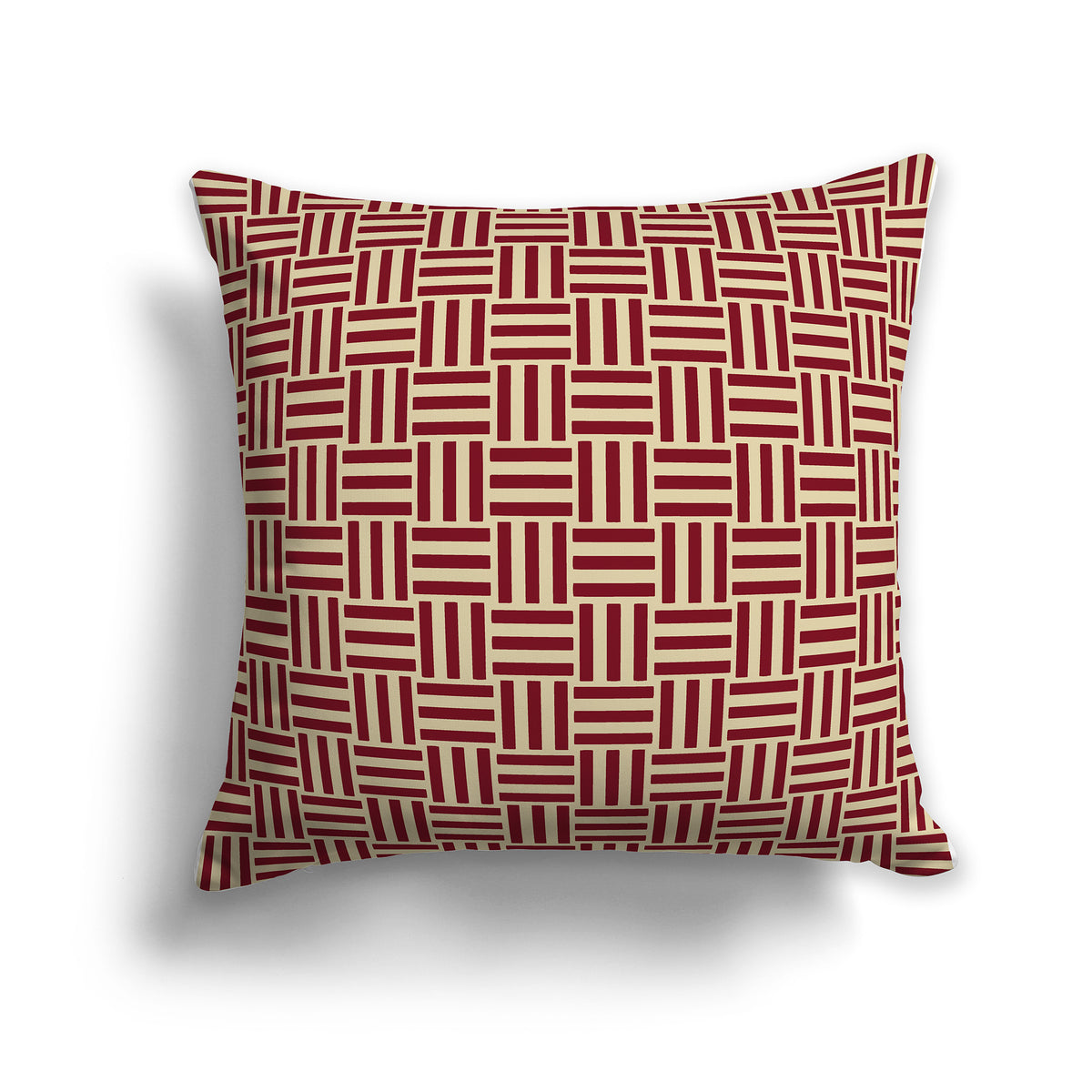 Throw Pillow with Burgundy Red and Tan Basket Weave Pattern on Both Sides | Faux Suede | 26 x 26 inches