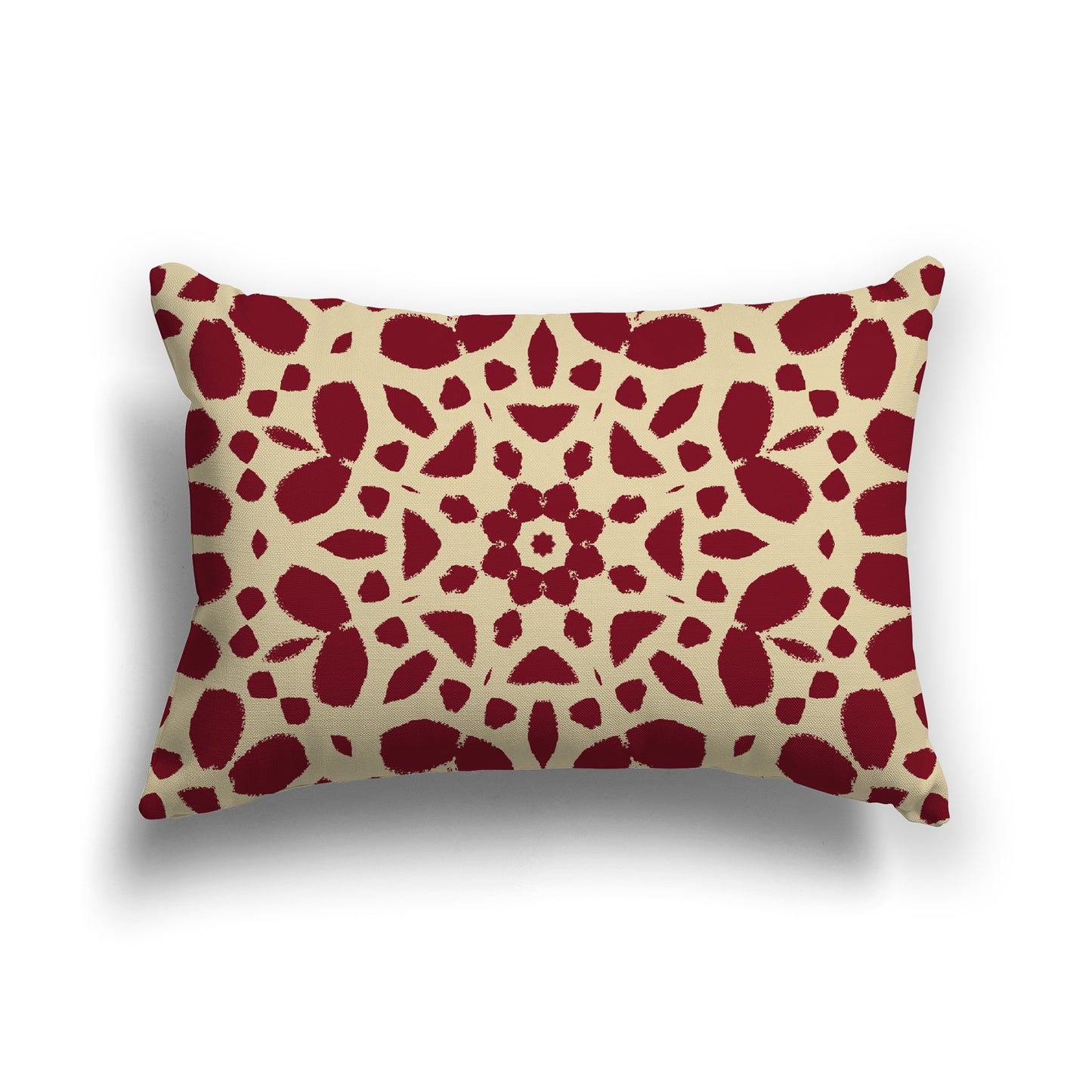 Lumbar Throw Pillow with Large Burgundy Red and Desert Sand Circular Graphic