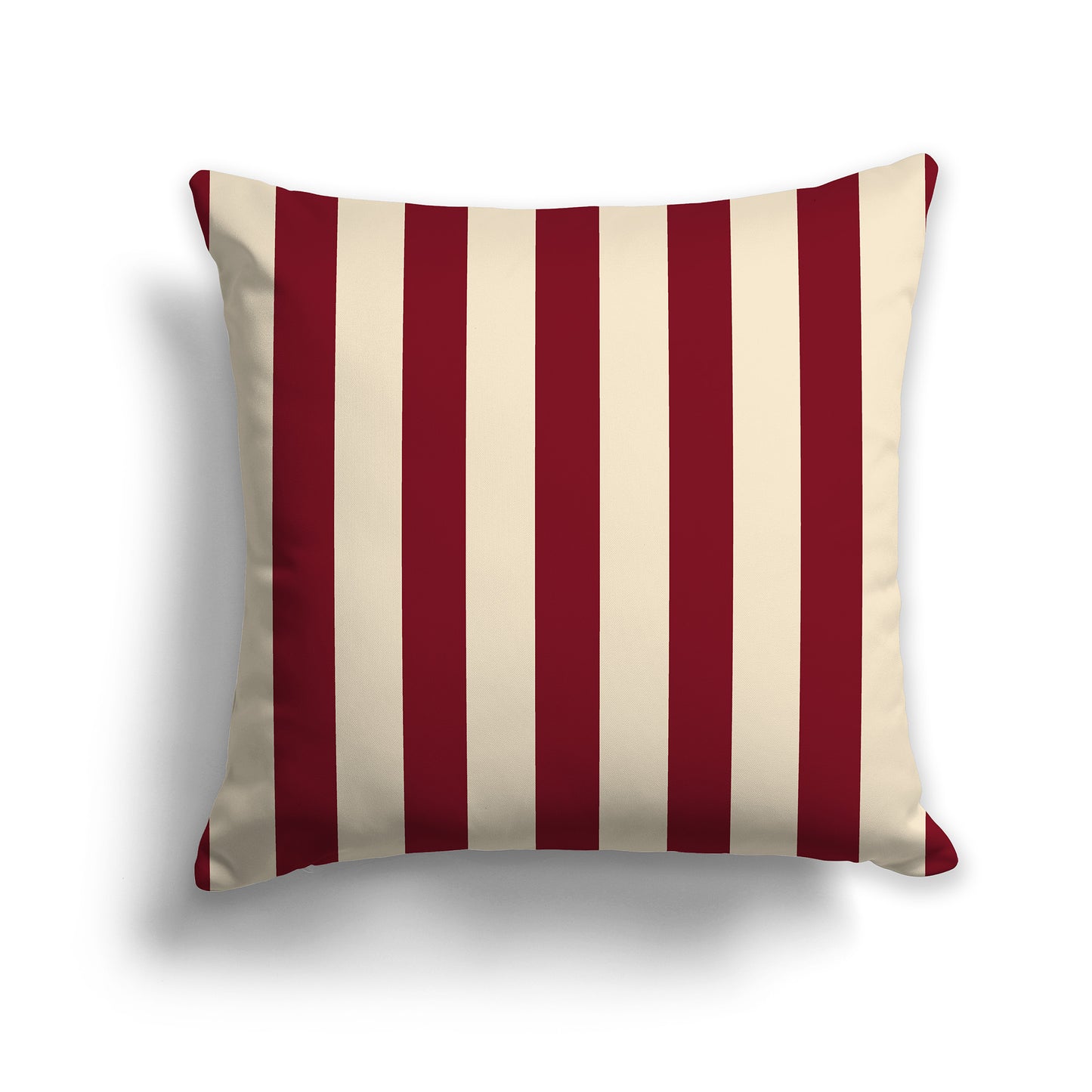 16 inch Throw Pillow with Thick Burgundy Red and Beige Vertical Bars