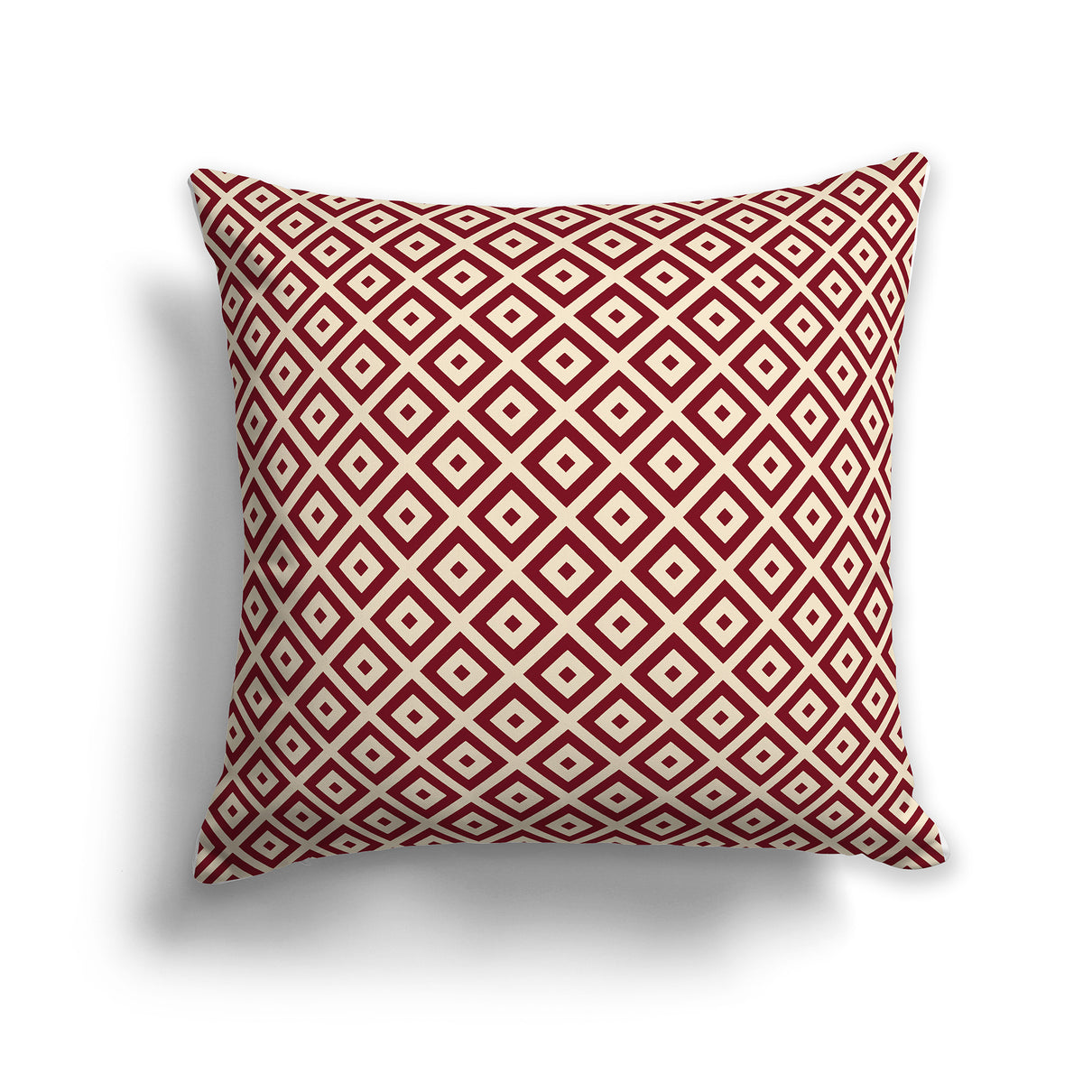 Throw Pillow with Radiating Burgundy Red and Beige Squares on Both Sides | Faux Suede | 26 x 26 inches