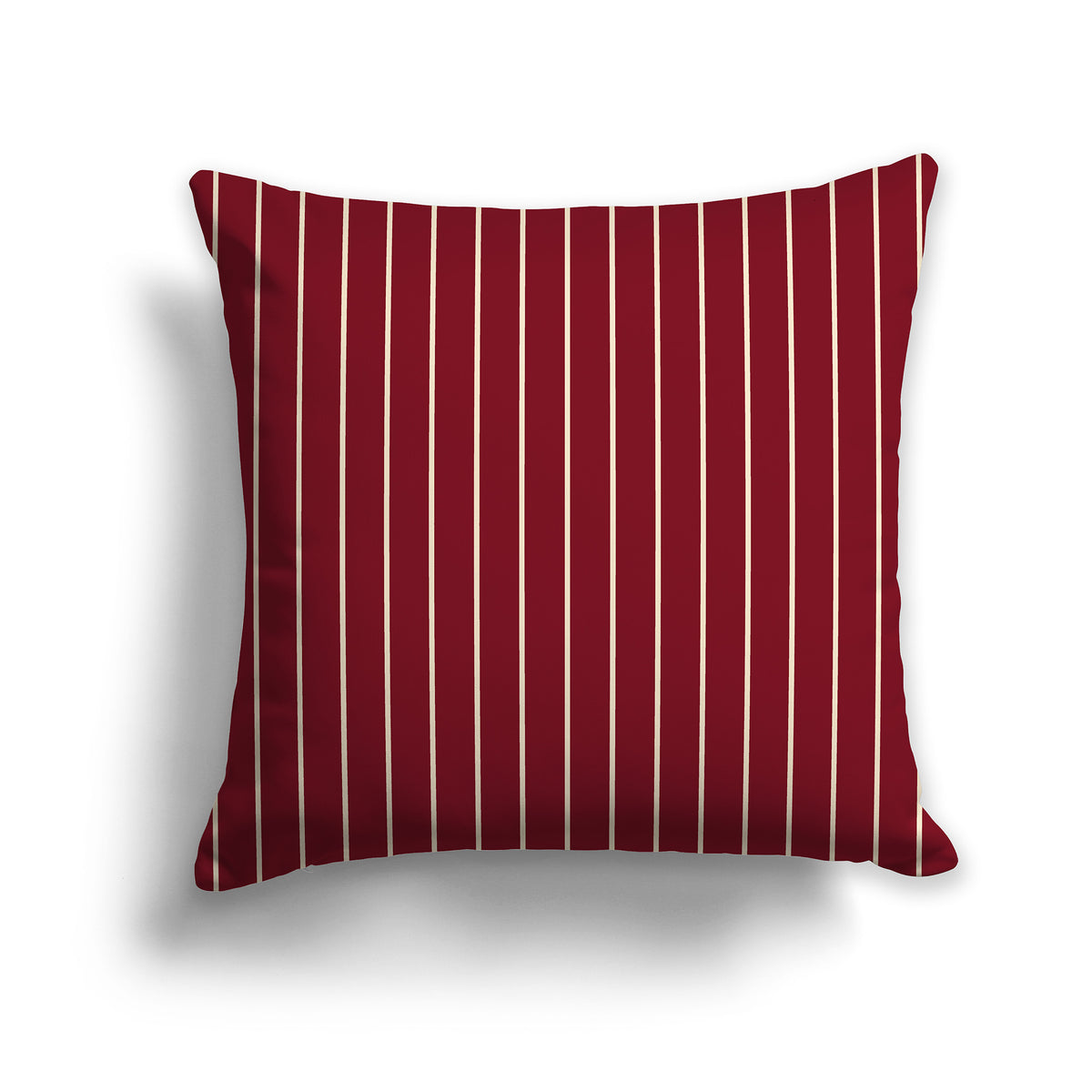 Burgundy Red Throw Pillow with Fine Vertical Beige Stripes on Front | Faux Suede | 26 x 26 inches