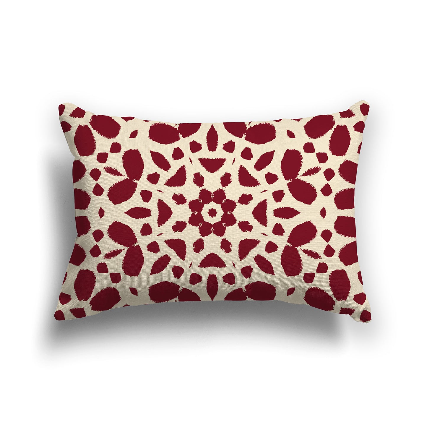 Lumbar Throw Pillow with Large Burgundy Red and Beige Circular Graphic