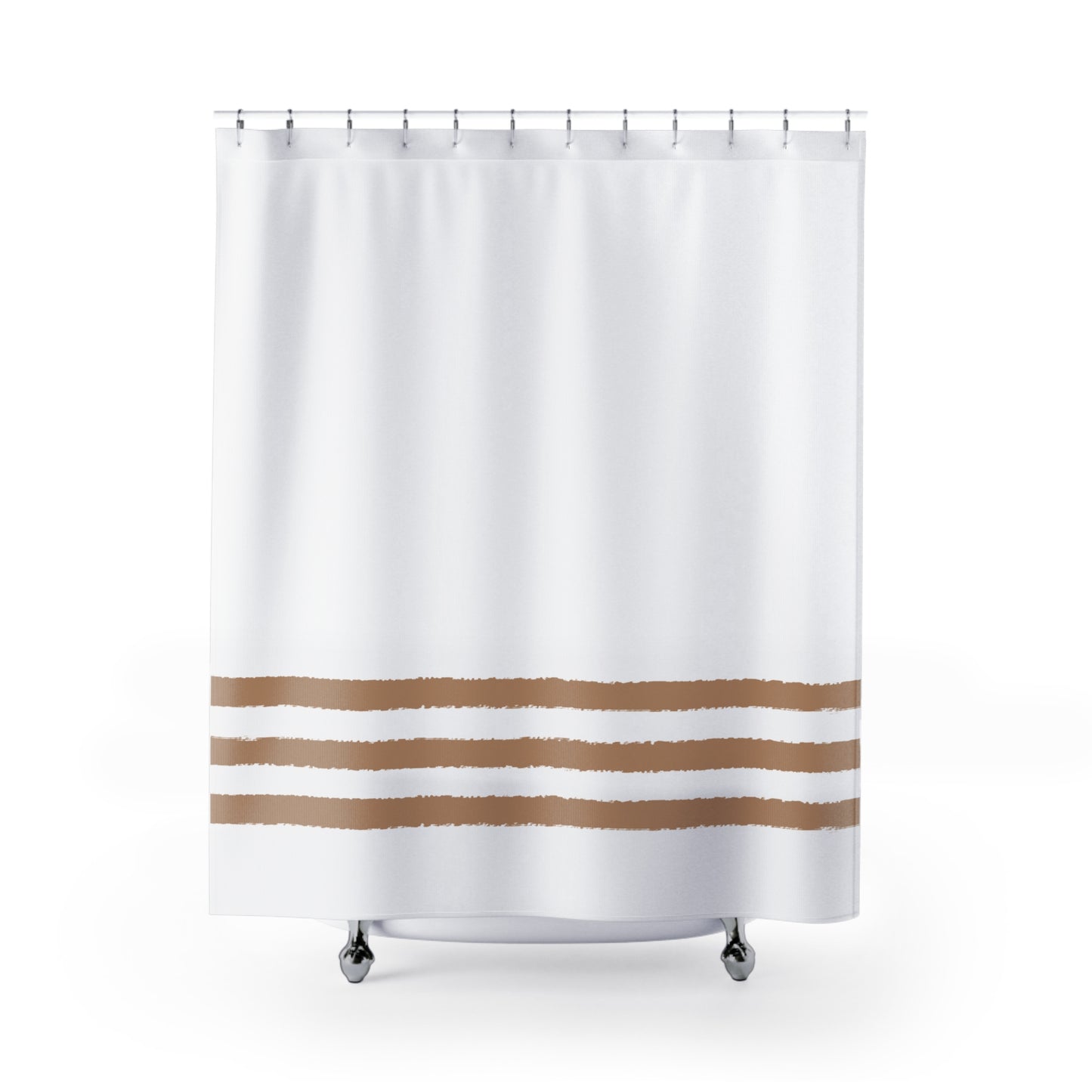 White Shower Curtain with Caramel Hand-painted Stripe Print | SC-1222-300