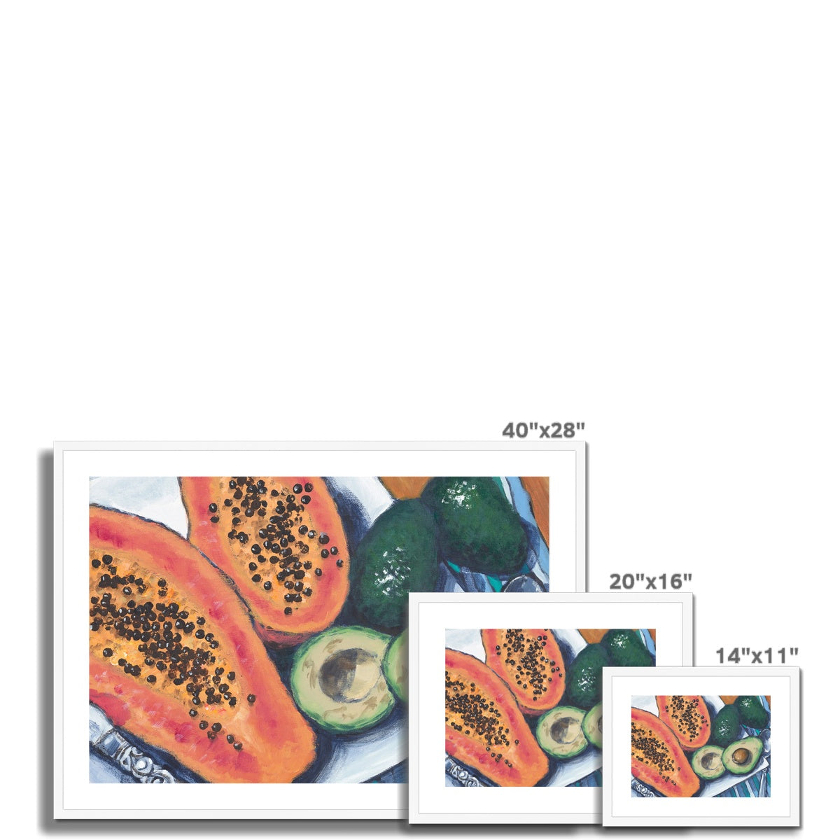 Framed Fine Art Print, White Mat - 10x8 14x11 20x16 28x20 40x28 inches | Papaya & Avocados, FPH-1000-1105