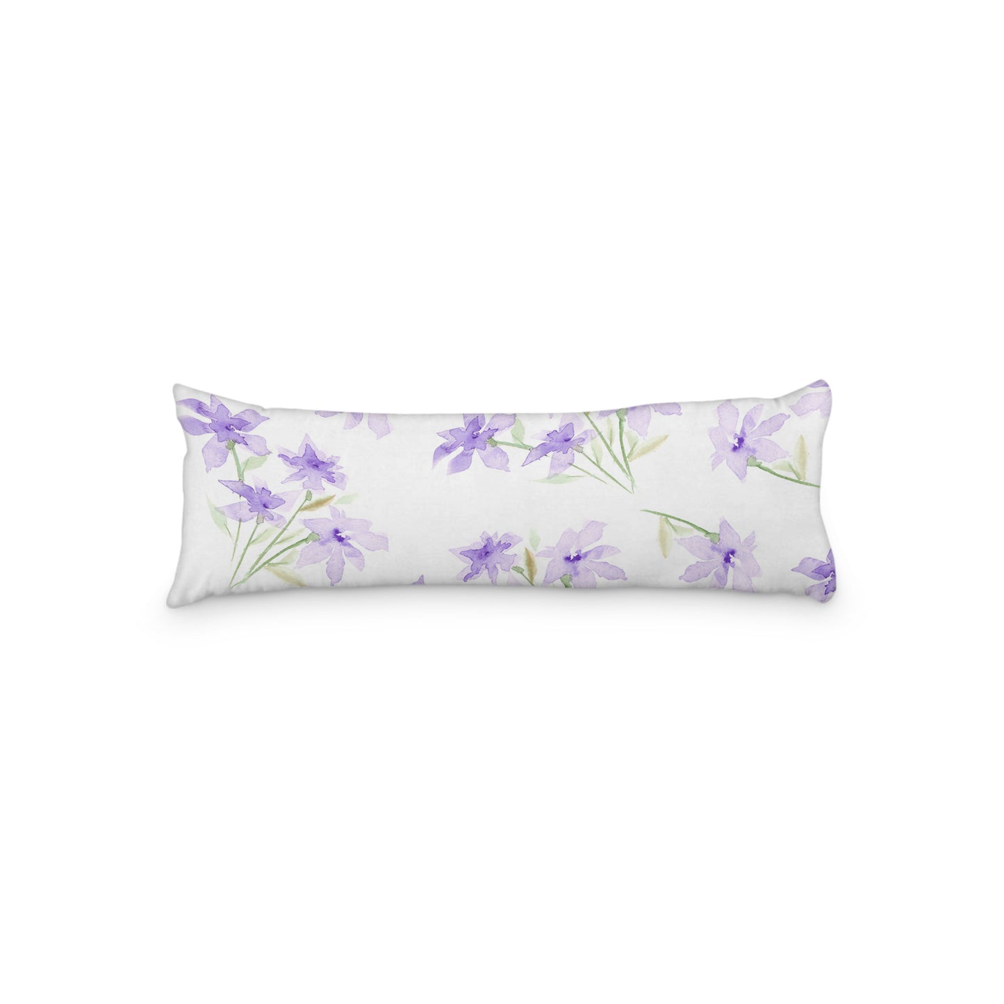 White Microfiber Body Pillow with Large Purple Floral Print, MFBP-1324, 20 x 54 inches