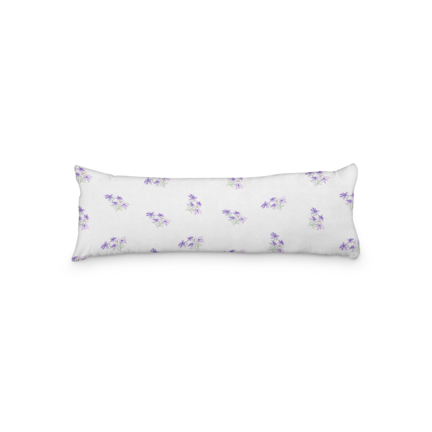 White Microfiber Body Pillow with Medium Purple Floral Pattern, MFBP-1325, 20 x 54 inches