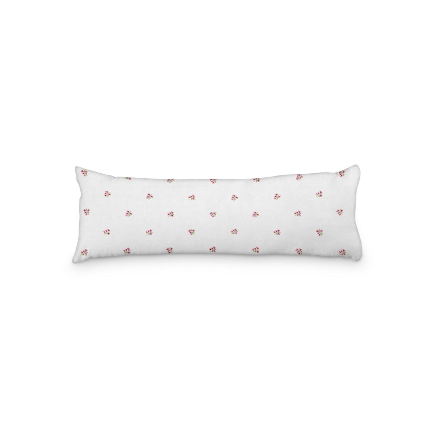 White Microfiber Body Pillow with Small Pink Floral Pattern, MFBP-1346, 20 x 54 inches
