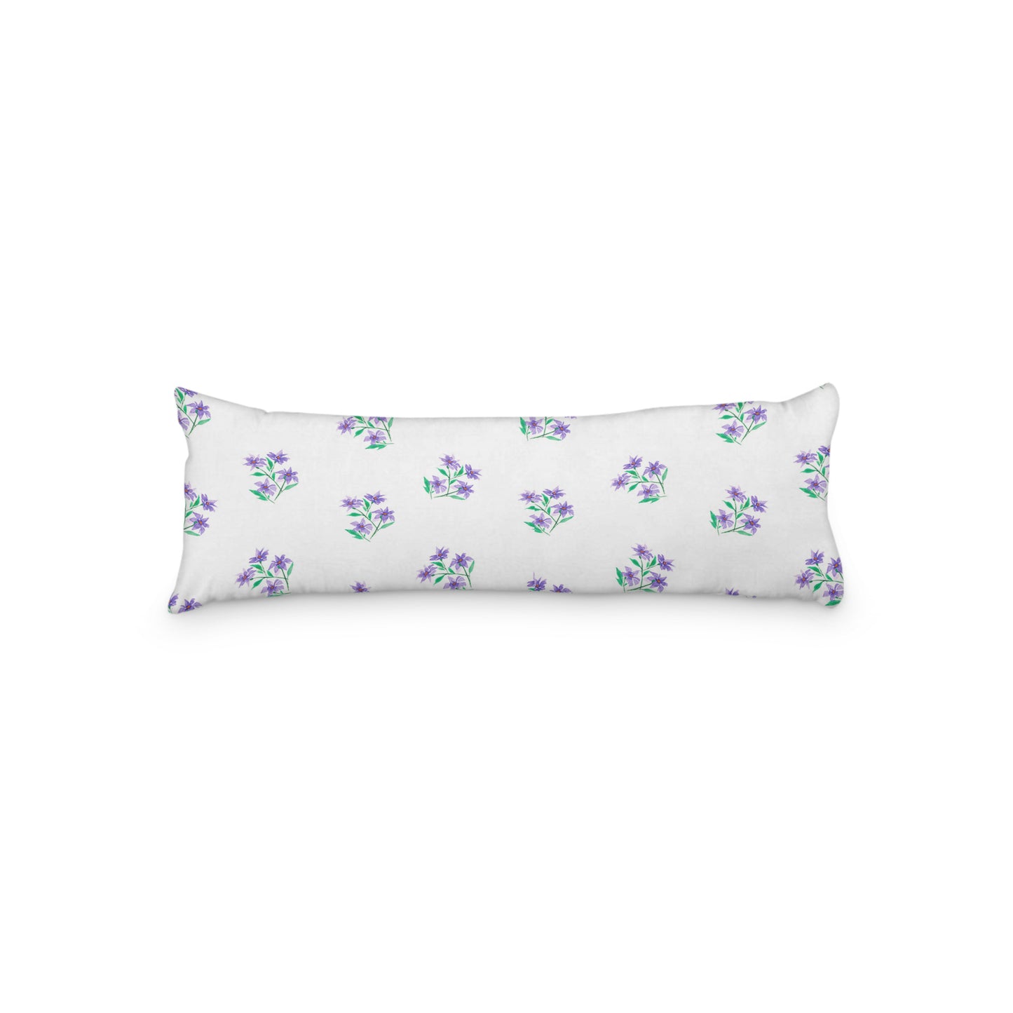 White Microfiber Body Pillow with Medium Purple Floral Pattern, MFBP-1355, 20 x 54 inches