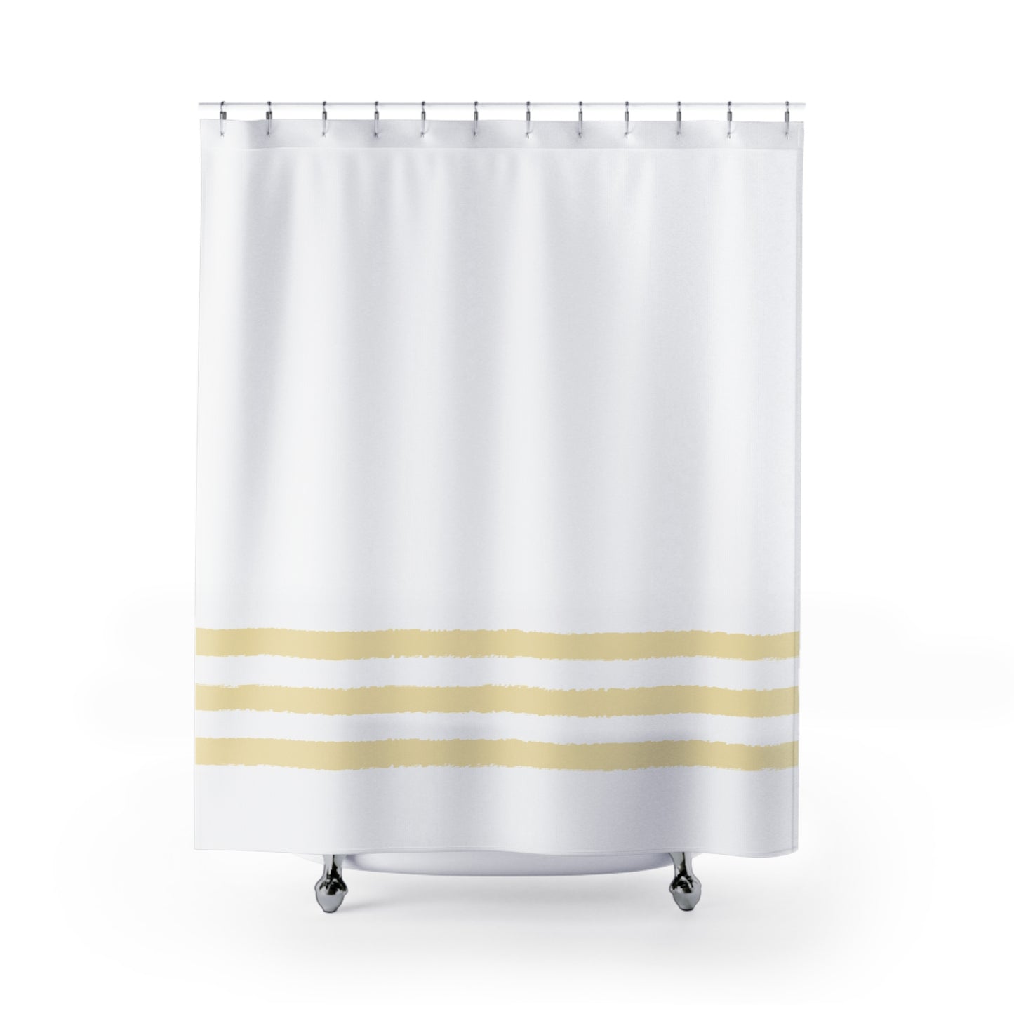 White Shower Curtain with Pale Yellow Hand-painted Stripe Print | SC-1051-300