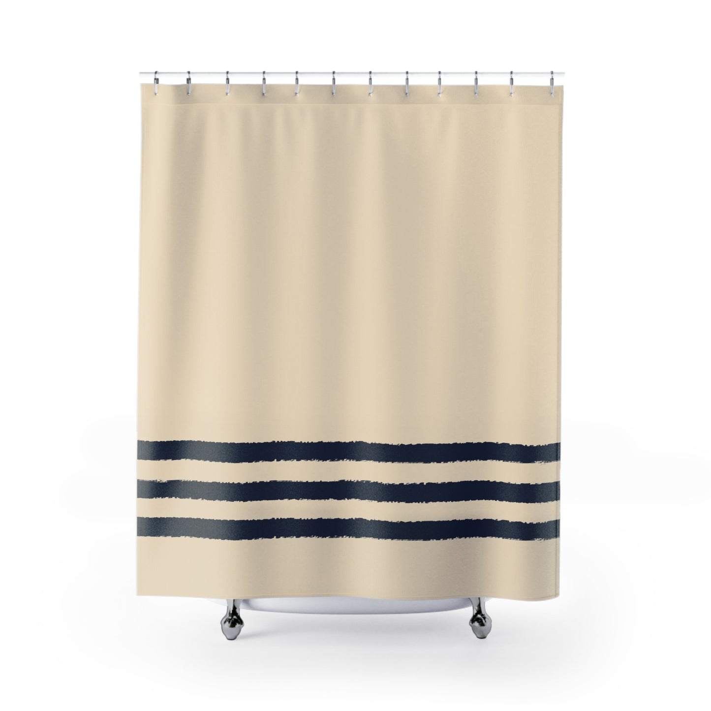 Beige Shower Curtain with Navy Blue Hand-painted Stripe Print | SC-1275-500