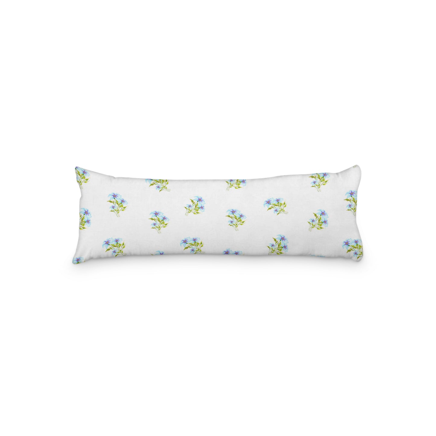 White Microfiber Body Pillow with Medium Blue Floral Pattern, MFBP-1375, 20 x 54 inches