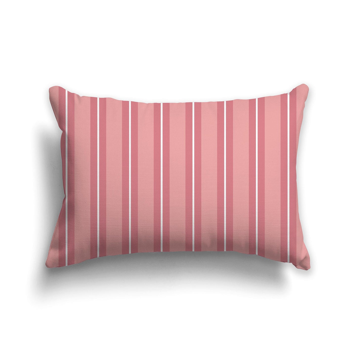 Lumbar Throw Pillow with Pink Coral and White Multistripe Pattern