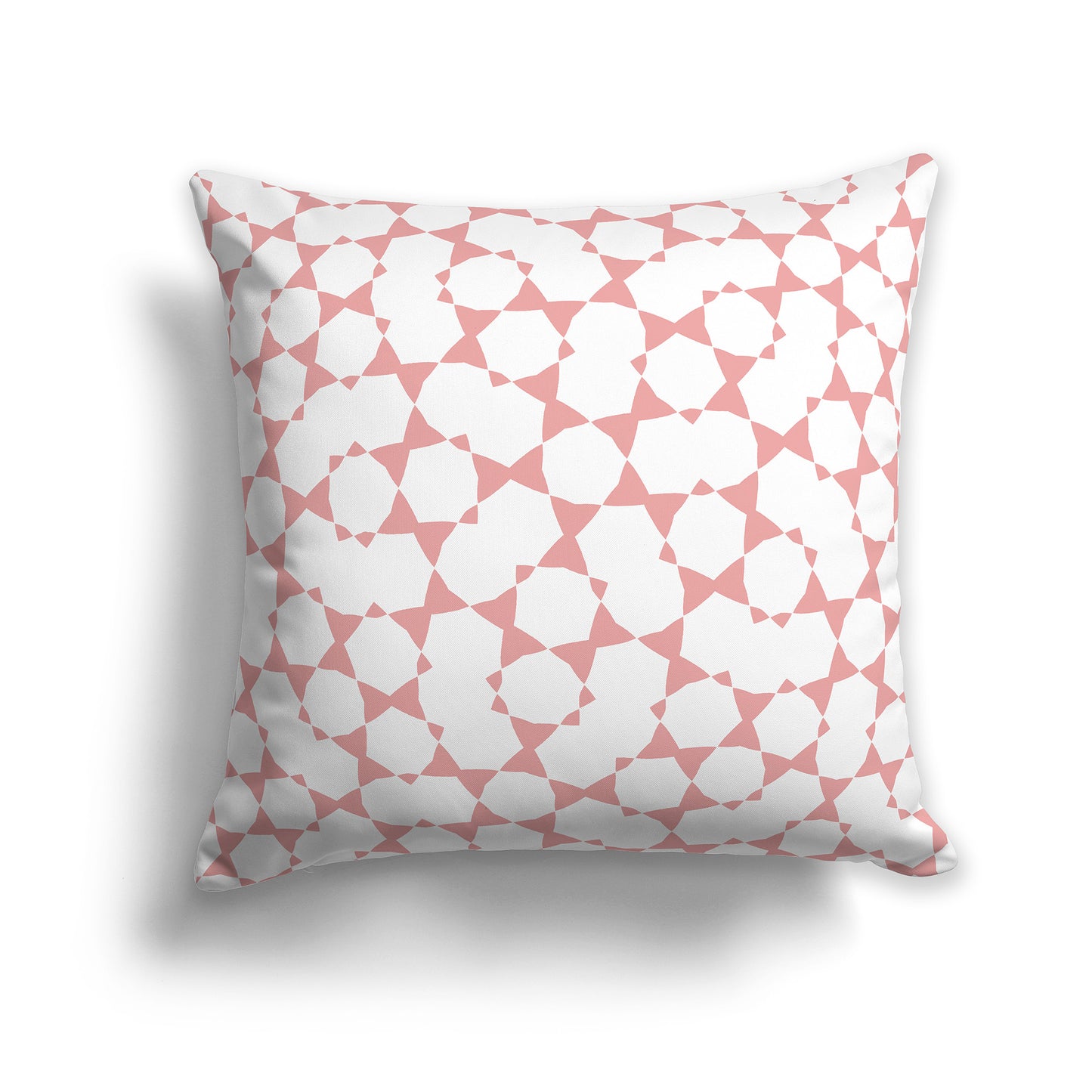 16 inch Throw Pillow with Pink Coral and White Geometric Shapes Repeat Pattern