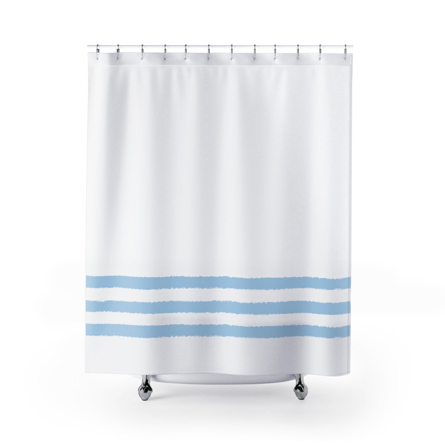 White Shower Curtain with Light Blue Hand-painted Stripe Print | SC-1101-200