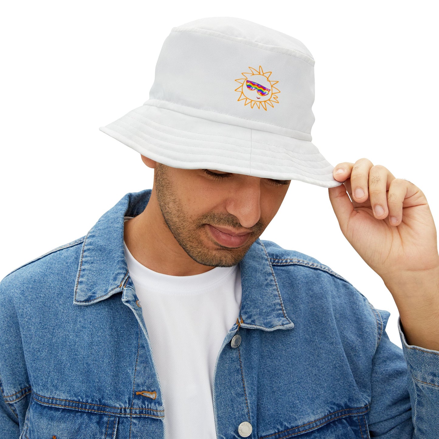 White Bucket Hat with Rainbow Vibes | BHPT