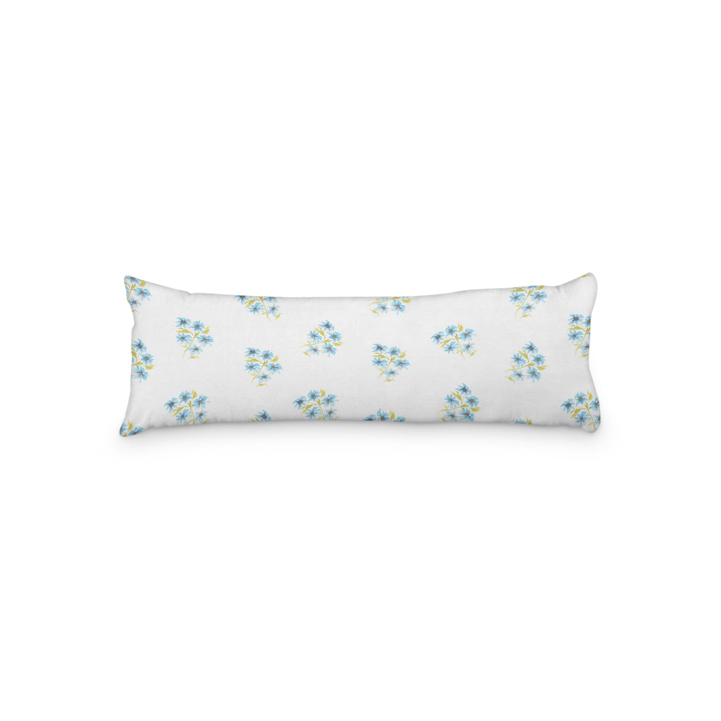 White Microfiber Body Pillow with Medium Blue Floral Pattern, MFBP-1435, 20 x 54 inches