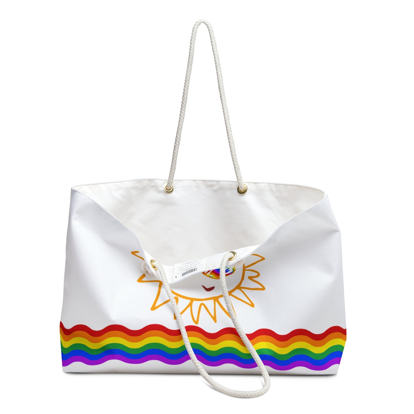 White Beach Tote / Weekender Bag with Sunfilled Rainbow Vibes | WBPT