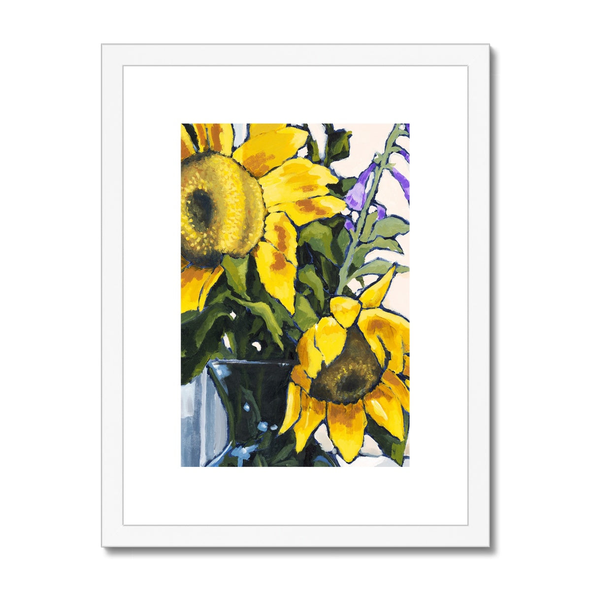 Framed Fine Art Print, White Mat - 6x8 8x12 12x16 12x18 inches | Sunflowers in Acrylic, FPV-1040-002