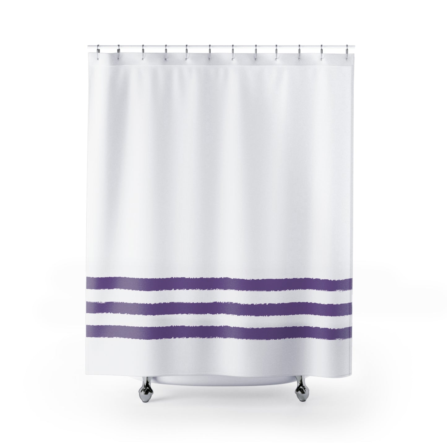 White Shower Curtain with Purple Hand-painted Stripe Print | SC-1072-175