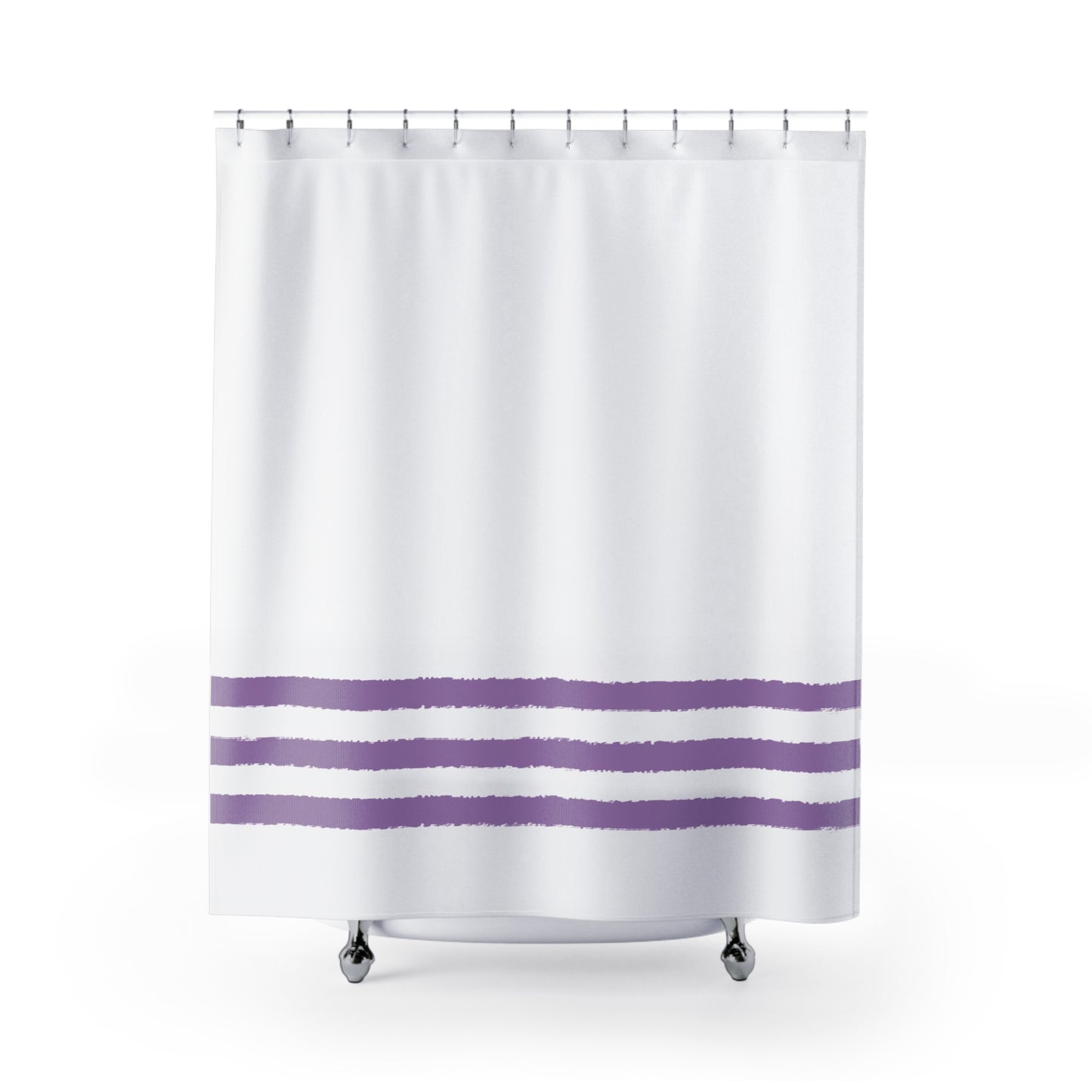 White Shower Curtain with Medium-Purple Hand-painted Stripe Print | SC-1061-200