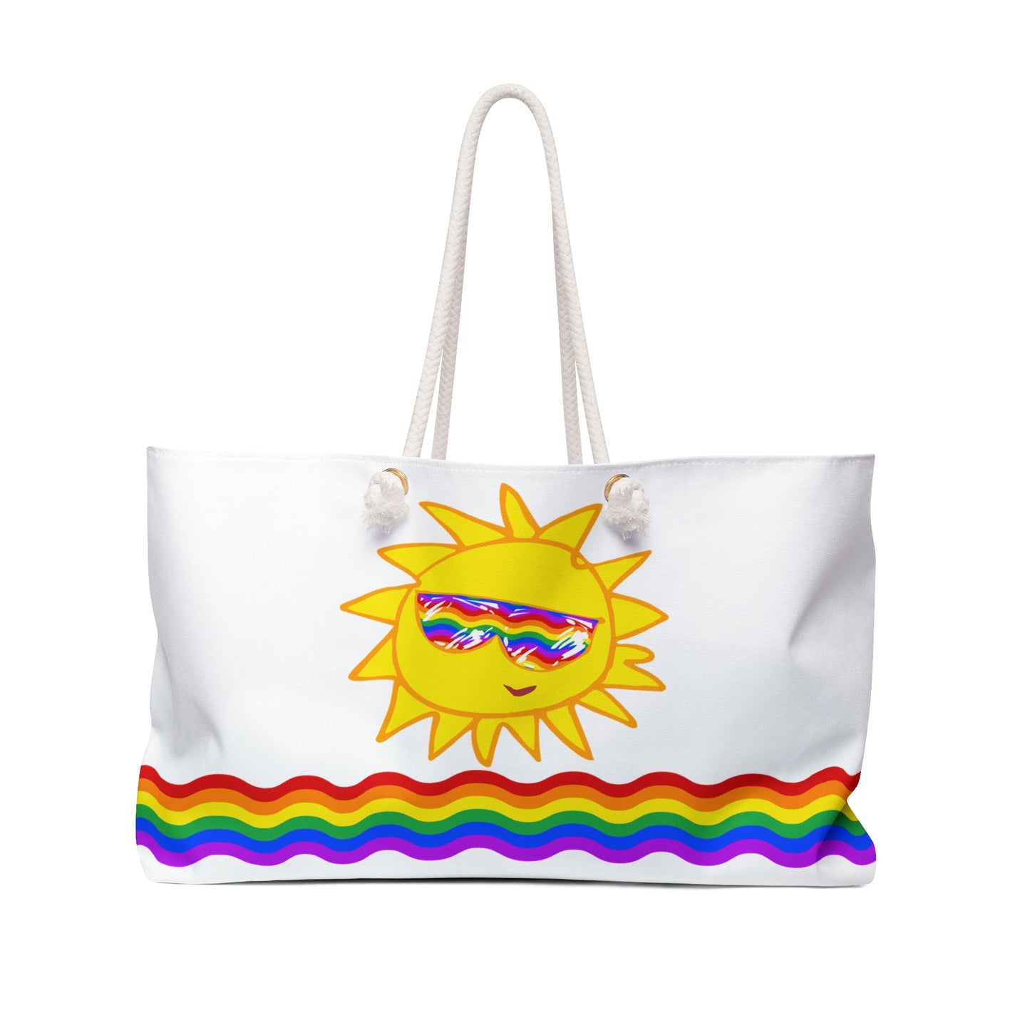 White Beach Tote / Weekender Bag with Sunfilled Rainbow Vibes | WBPF-W