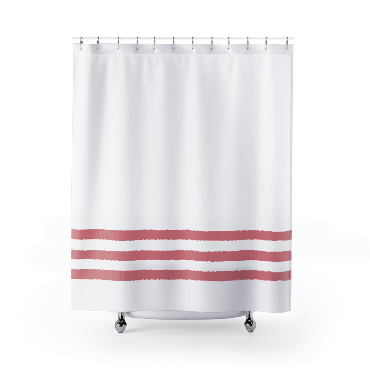White Shower Curtain with Pink Coral Hand-painted Stripe Print | SC-1383-575