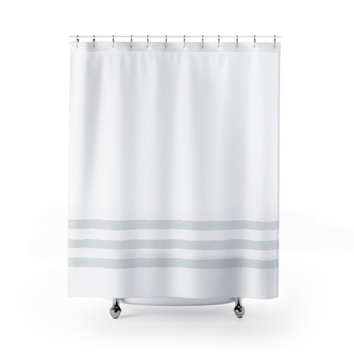 White Shower Curtain with Light Grey Hand-painted Stripe Print | SC-1101-500