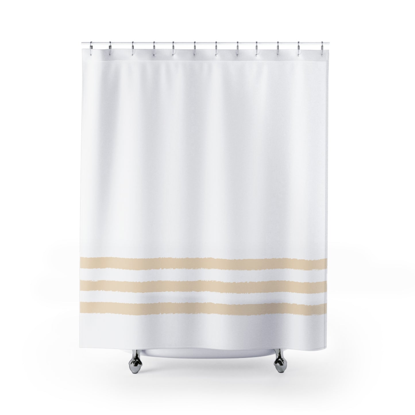White Shower Curtain with Beige Hand-painted Stripe Print | SC-1032