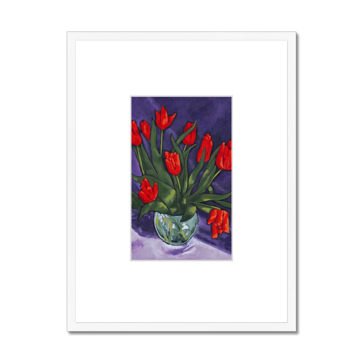 Framed Fine Art Print, Faux Mat - 18x24 inches | Red Tulips in Acrylic, FMV-1110-001
